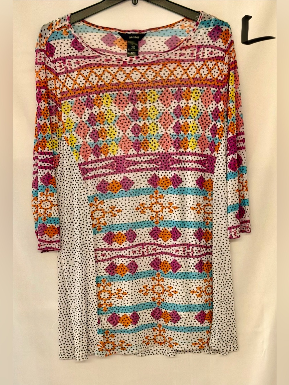 Ali Miles White Multicolor Geometric & Polka Dot Long Sleeve Top